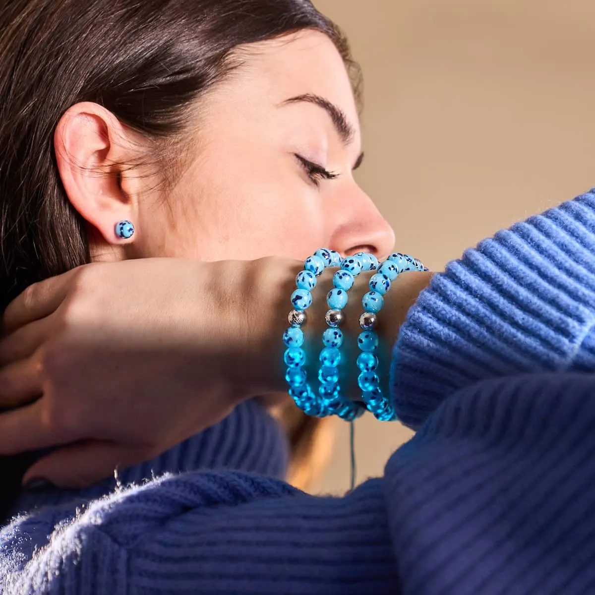 Blue Seaspray | Silver | Firefly Glass Macrame Bracelet