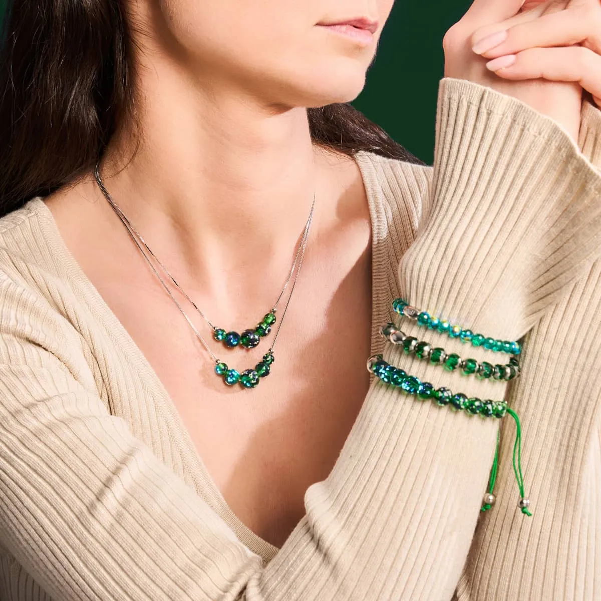 Blue Shamrock | Silver | Firefly Glass Macrame Bracelet