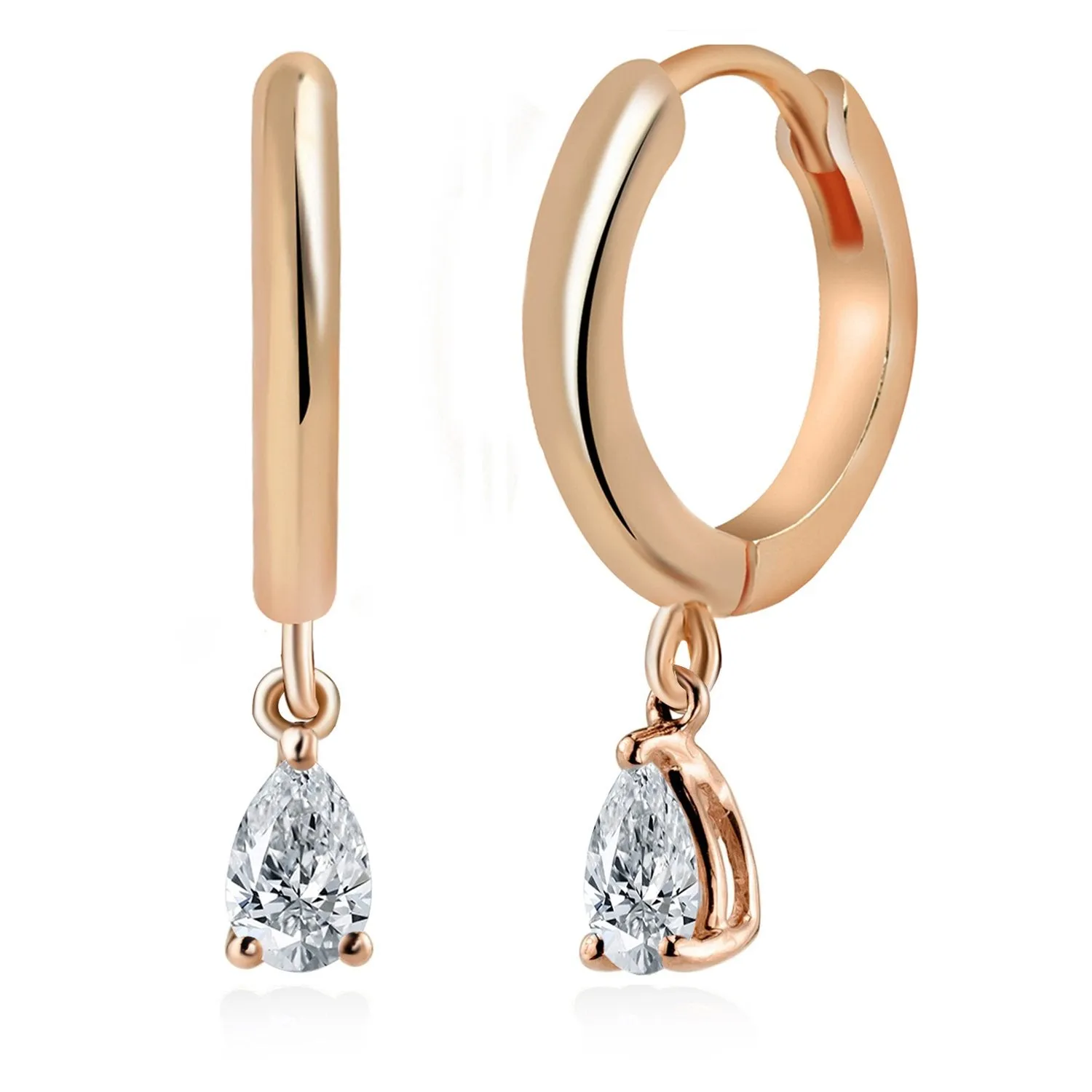 Brass 18k Rose Gold Pear Shape Crystal Clip On Earring Pair For Women