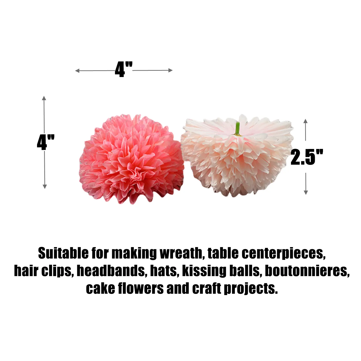 Bulk 4" Large Pompon Mum Flower Heads for Crafts Wholesale