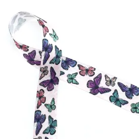 Butterfly Ribbon on 7/8" White single face satin