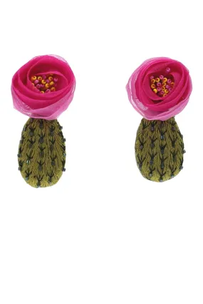 Cactus Flower Embroidered Earrings