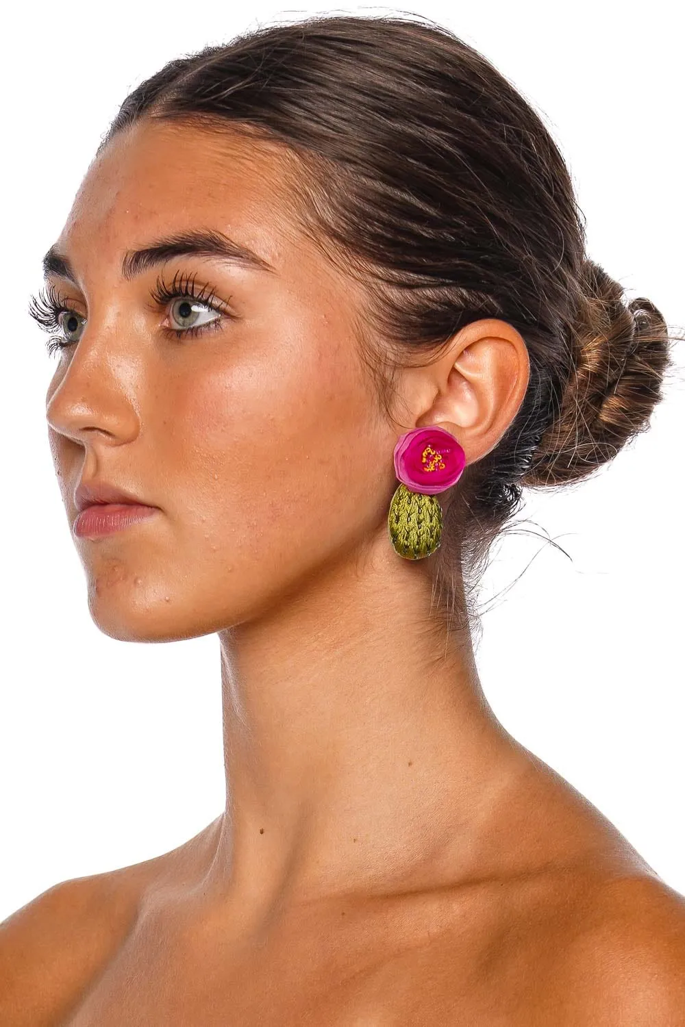 Cactus Flower Embroidered Earrings