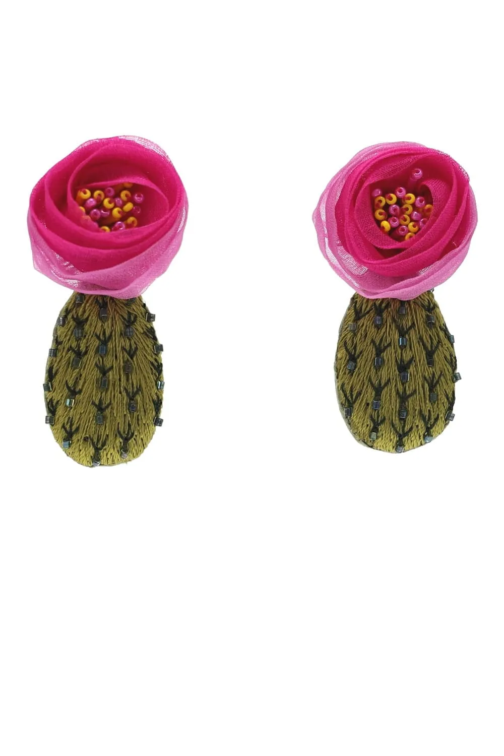 Cactus Flower Embroidered Earrings