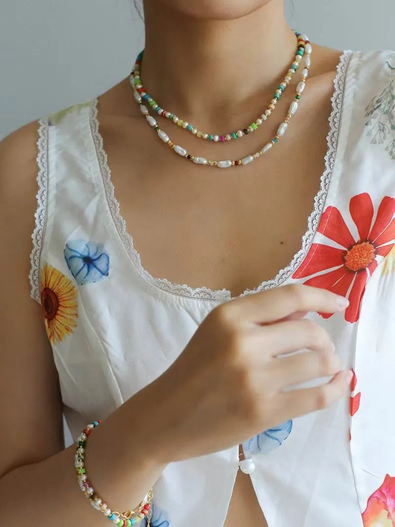 Candy-Colored Gemstone and Popcorn Pearl Beaded Bracelet