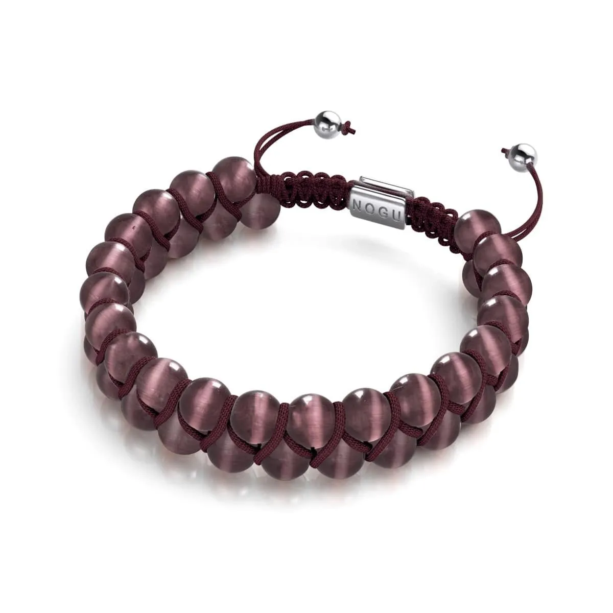 Chestnut | Silver | Cheshire Glass Double Macrame Bracelet