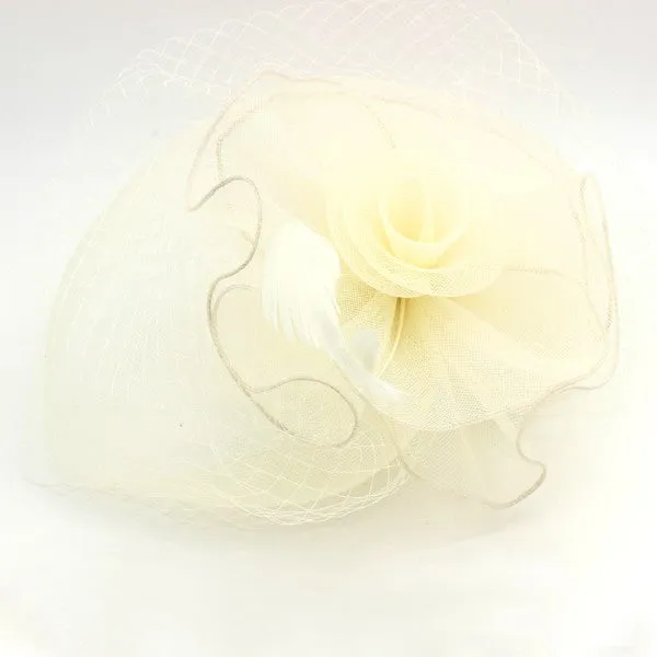 CLASSIC ROSE FASCINATOR W/ HEADBAND AND CLIP