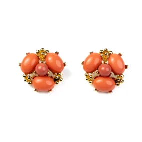 Coral Cabochon Cluster Earrings