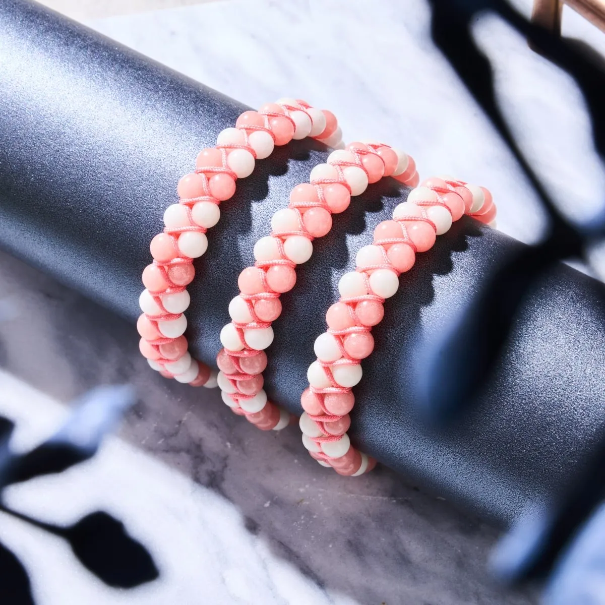 Coral x Porcelain | Lumos Ceramic | Vitality Macrame Bracelet