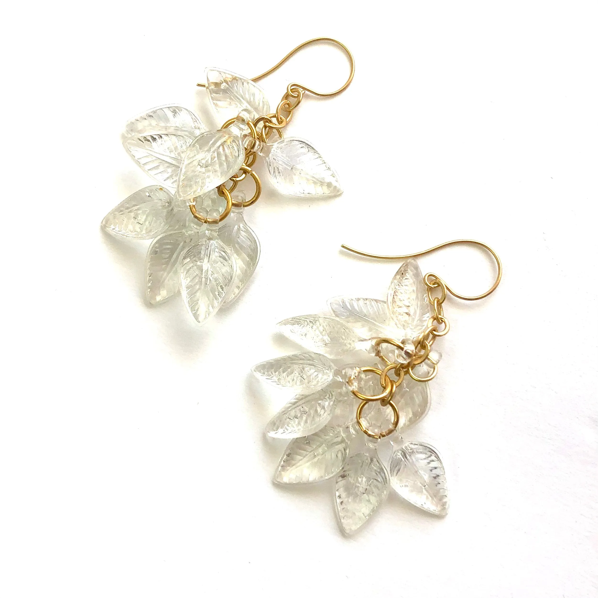 Crystal Leaf Cluster Drop Earrings