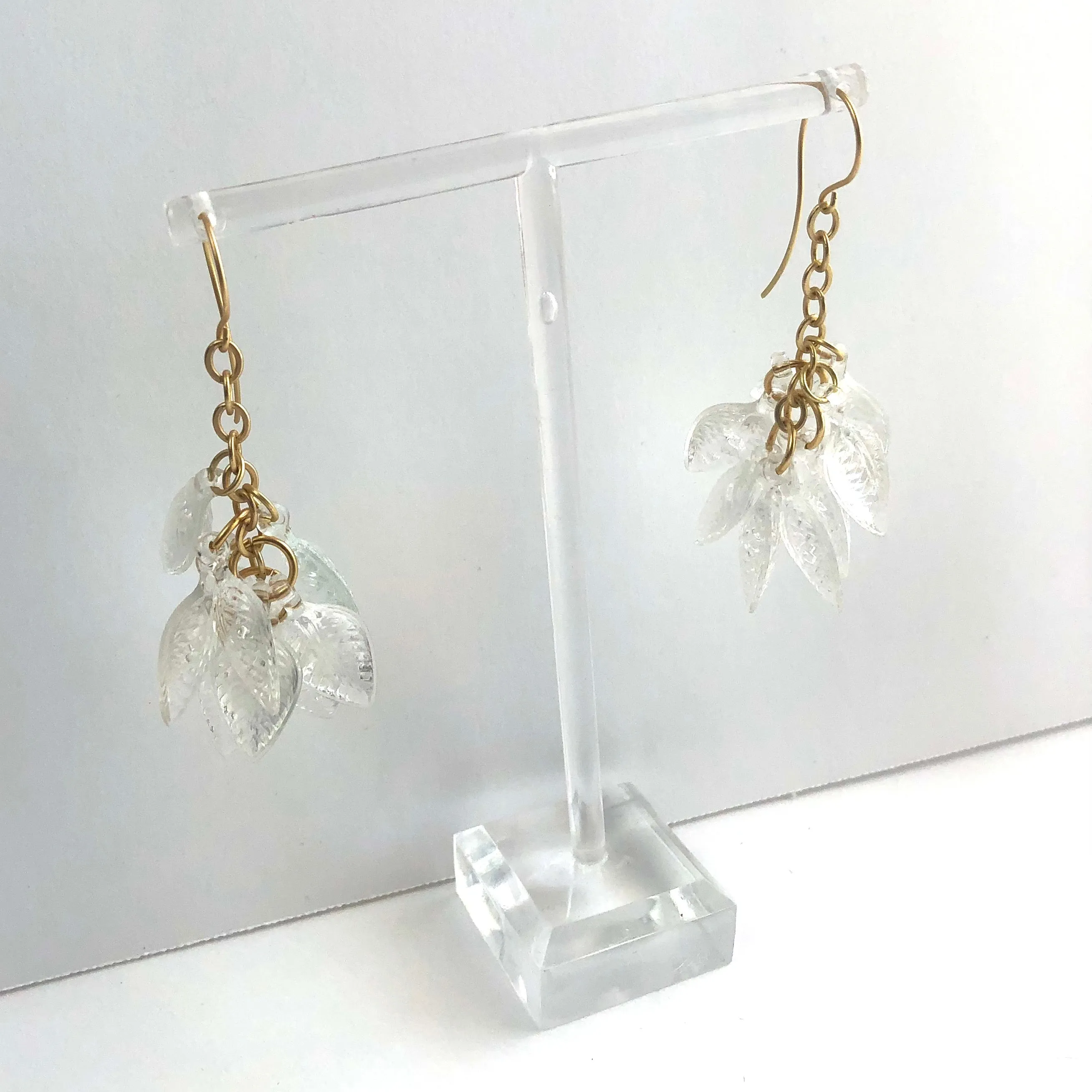 Crystal Leaf Cluster Drop Earrings