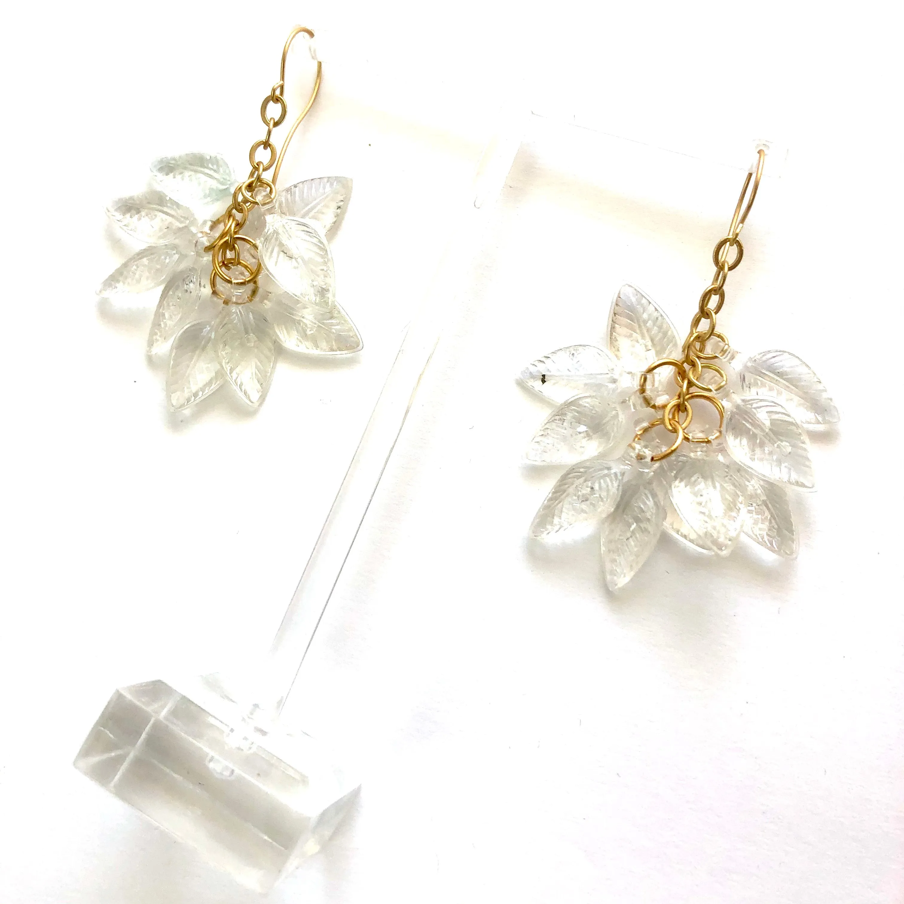 Crystal Leaf Cluster Drop Earrings