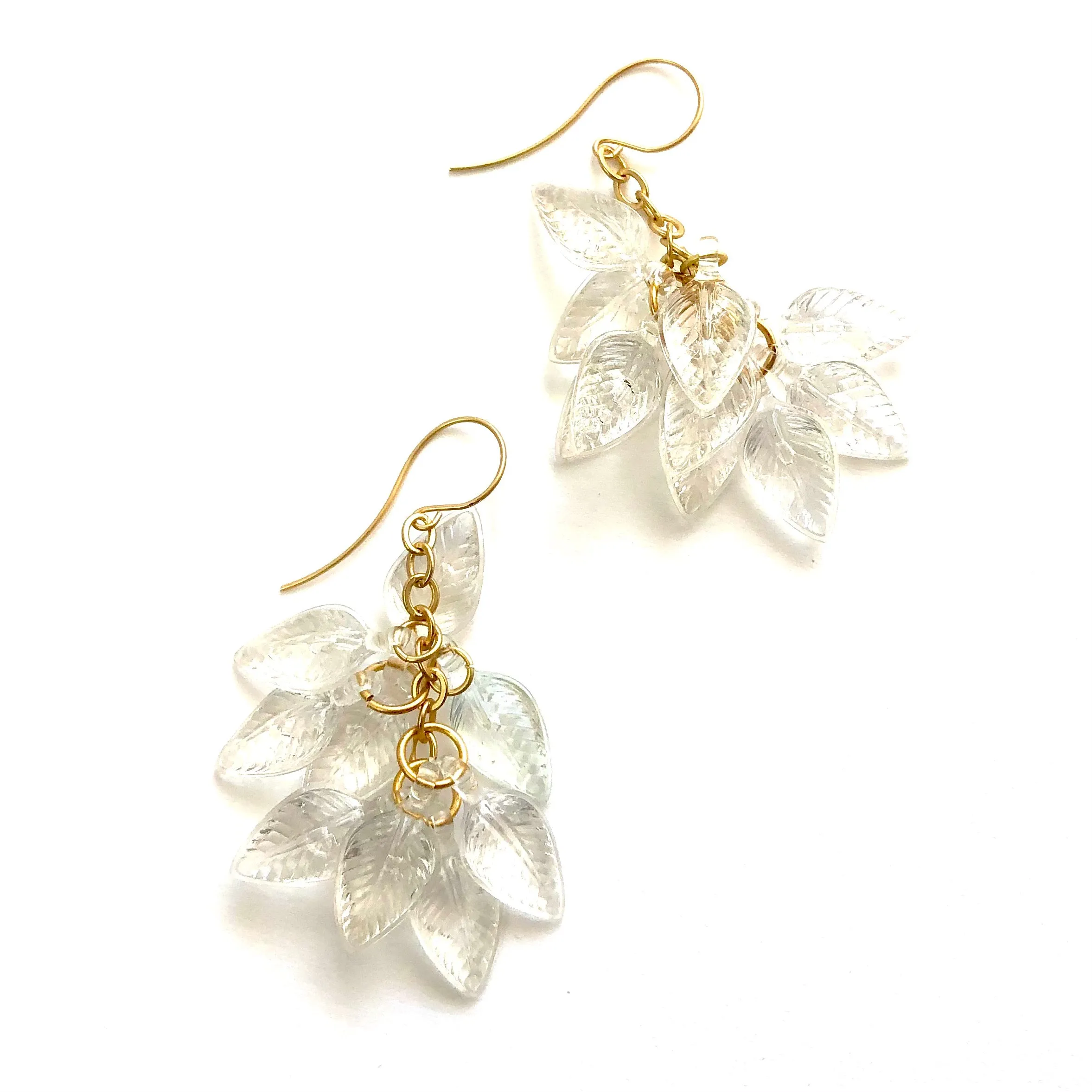 Crystal Leaf Cluster Drop Earrings