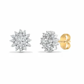 DIAMOND CLUSTER STUD EARRINGS IN 9K YELLOW GOLD