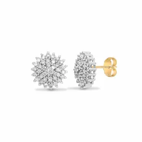 DIAMOND CLUSTER STUD EARRINGS IN 9K YELLOW GOLD