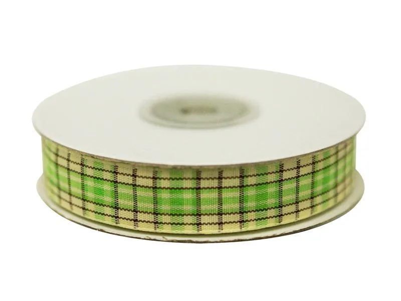 Distinct Plaid Ribbon 5/8" x 25yrds per roll-Apple Green