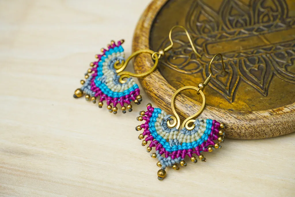 E7747- Micro Macrame Boho Earrings, Handmade Earrings, Hippie Earrings