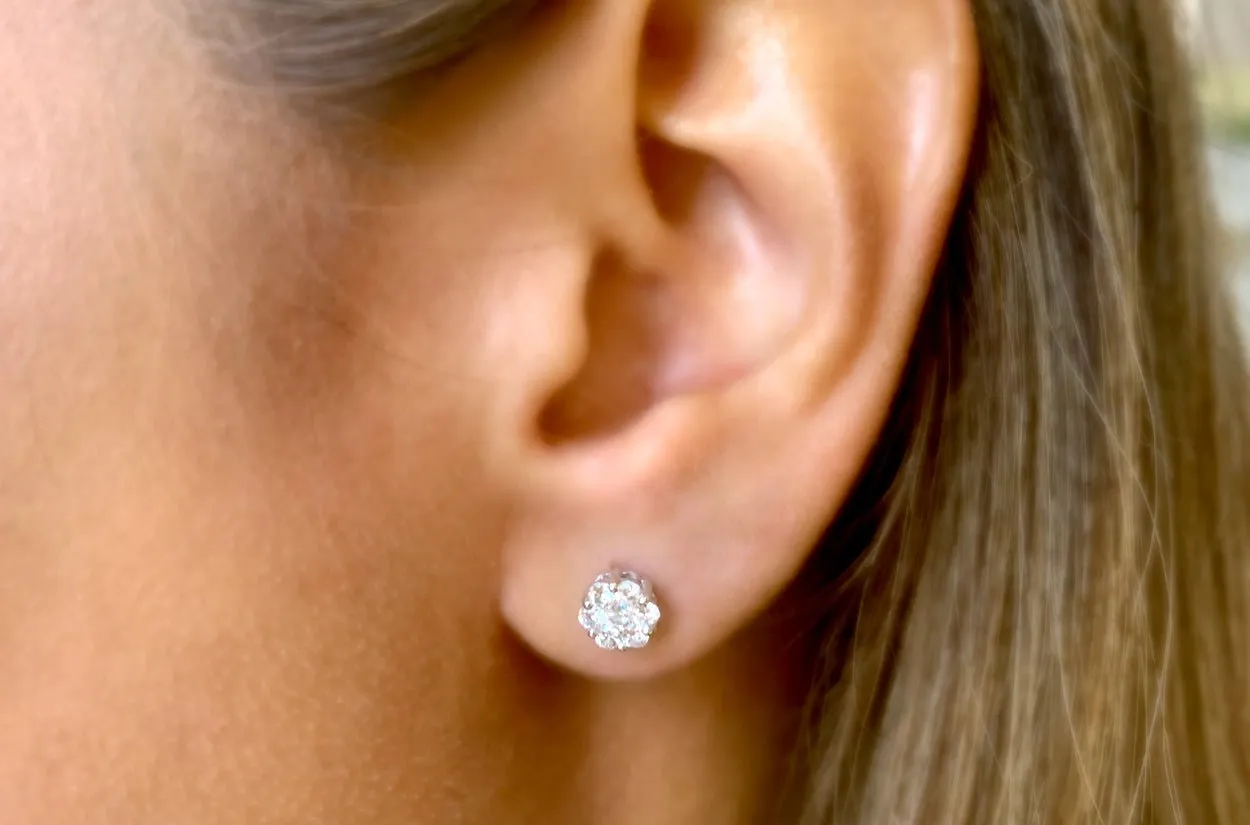 Earrings 0.20 cts Diamonds Round Cluster 14kt Gold