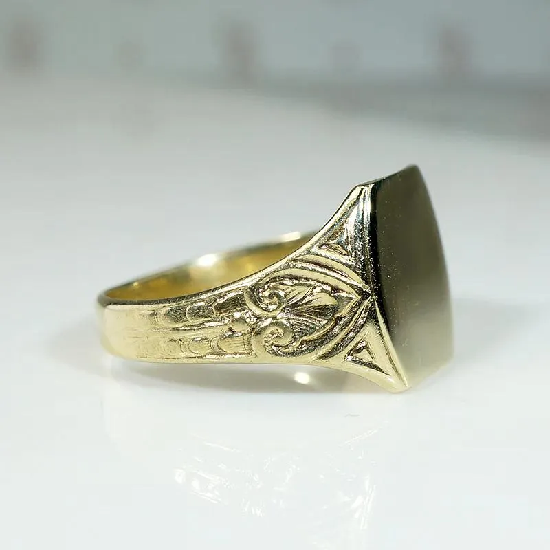 Elaborate Foliate Engraved Gold Signet Ring