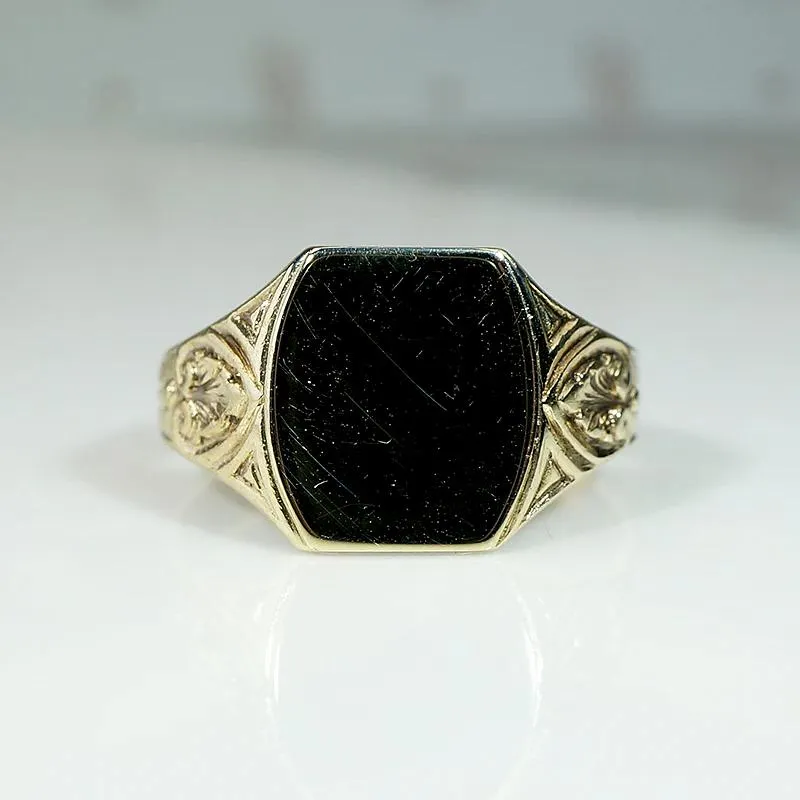 Elaborate Foliate Engraved Gold Signet Ring