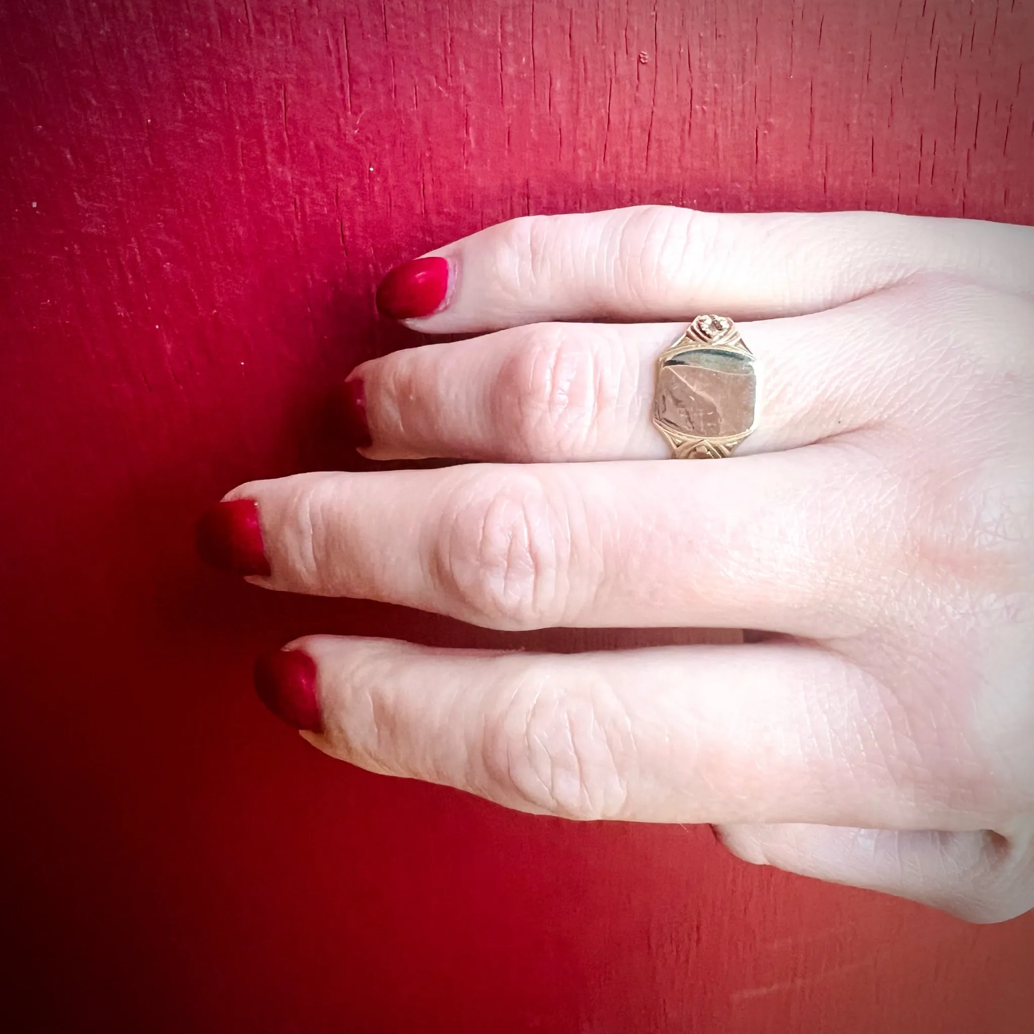 Elaborate Foliate Engraved Gold Signet Ring