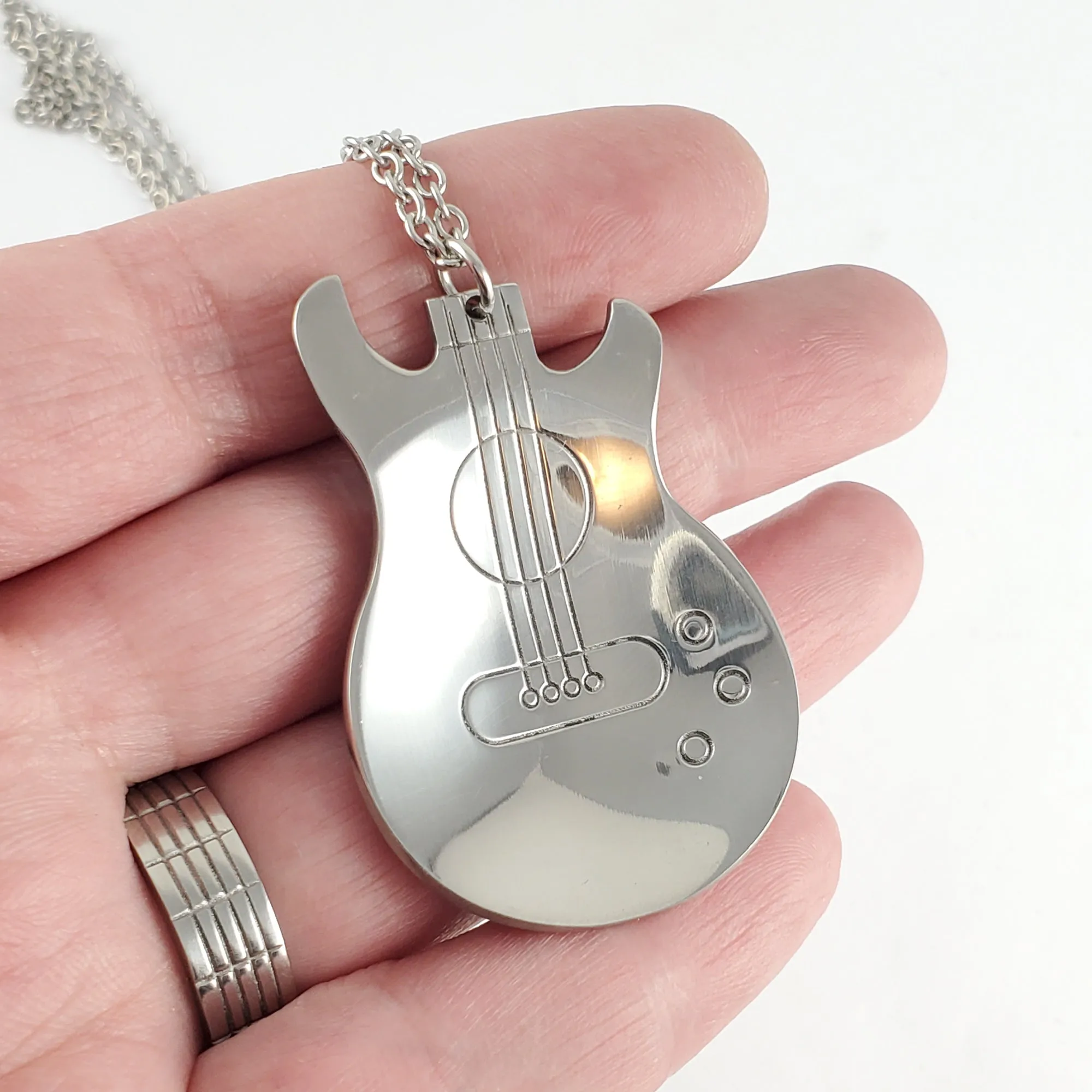 Electric Guitar Stainless Steel Spoon Necklace