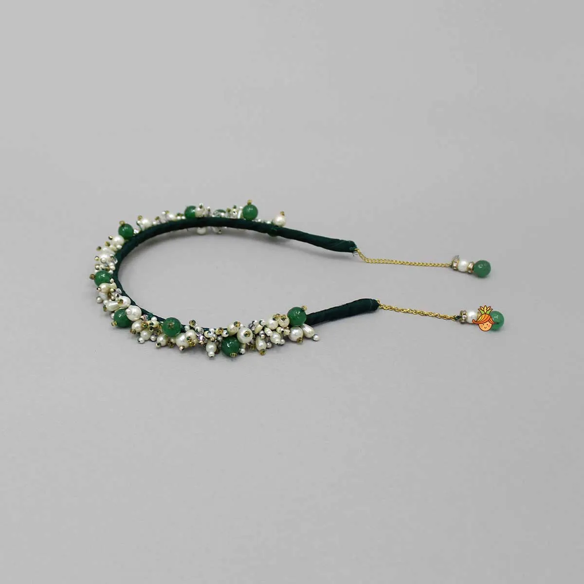 Embroidered Chain Green Hair Band