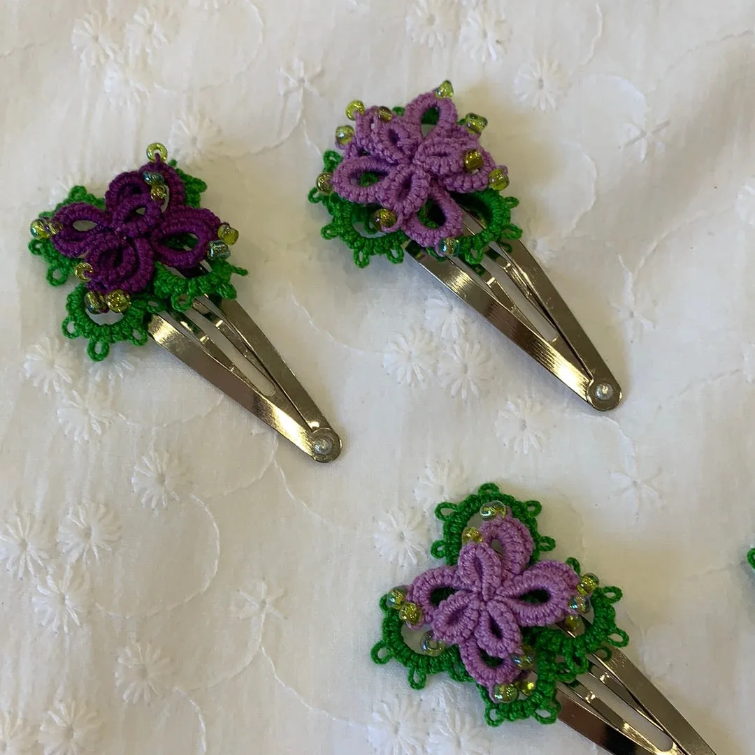 Fair Trade  Ethical Pair of Tatted Hair Clips with Beads