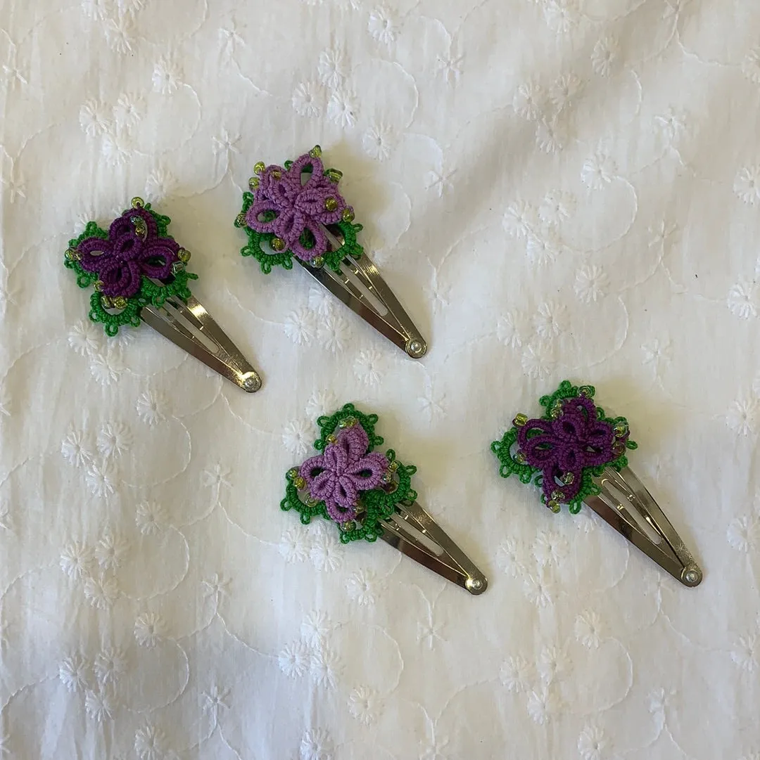 Fair Trade  Ethical Pair of Tatted Hair Clips with Beads