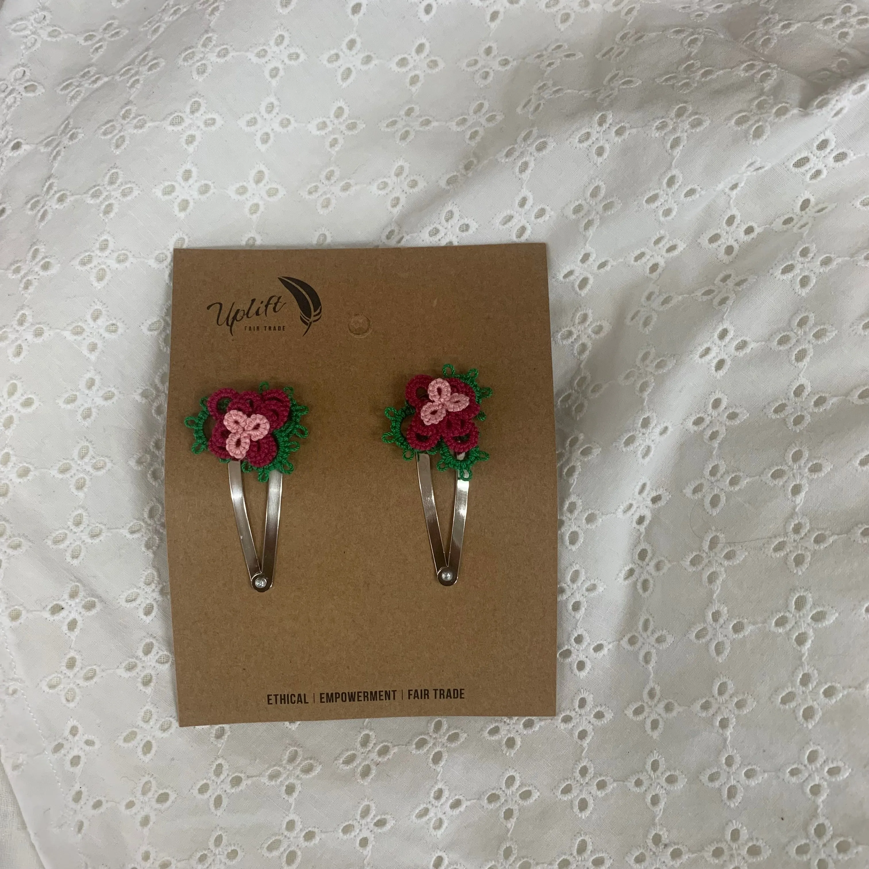 Fair Trade Pair of Tatted Flower Hair Clips