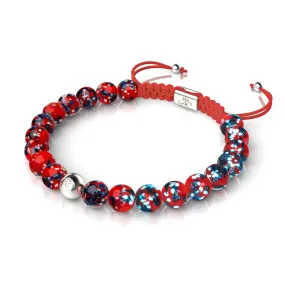 Elegant Fire & Ice Silver Firefly Glass Macrame Bracelet