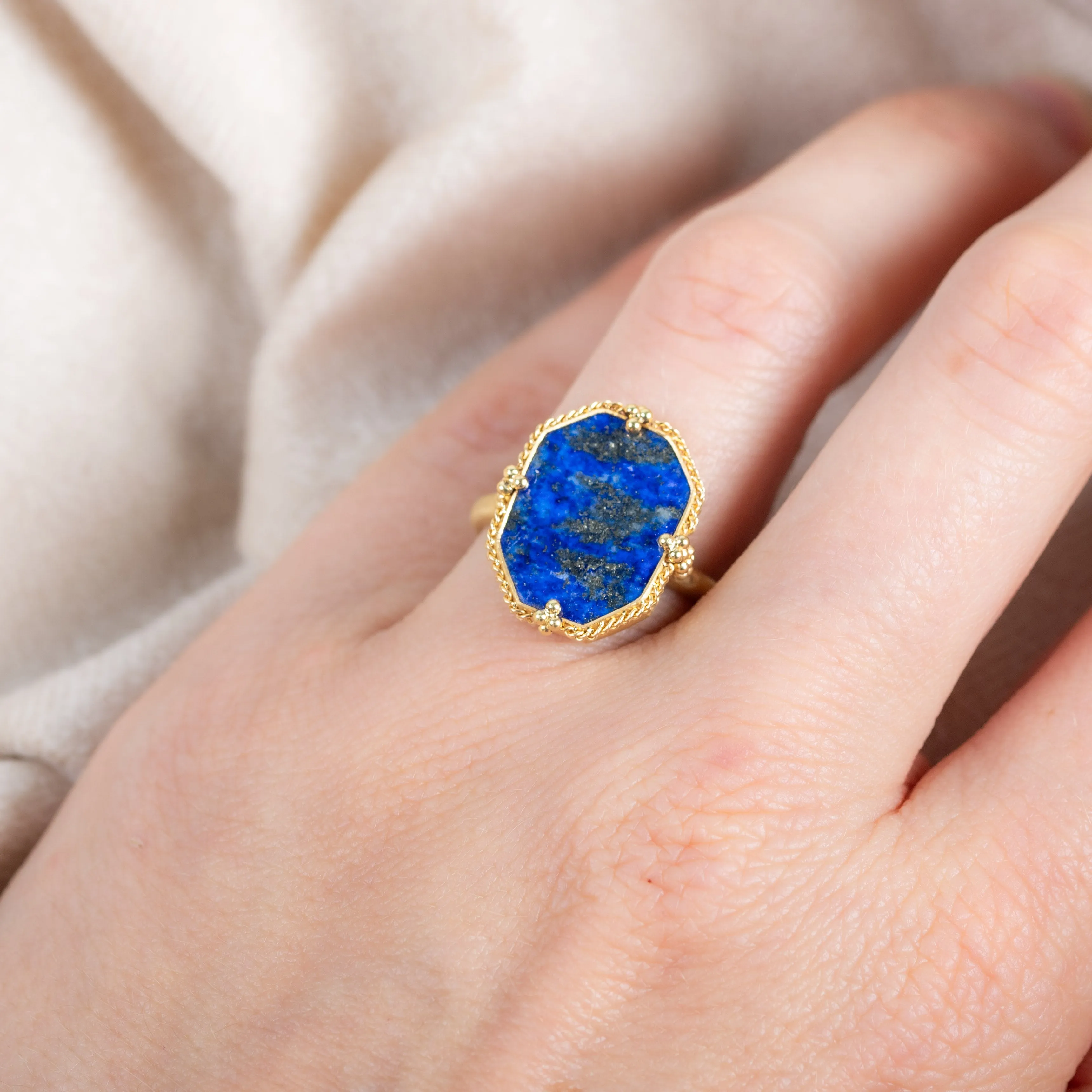 Geometric Lapis Ring