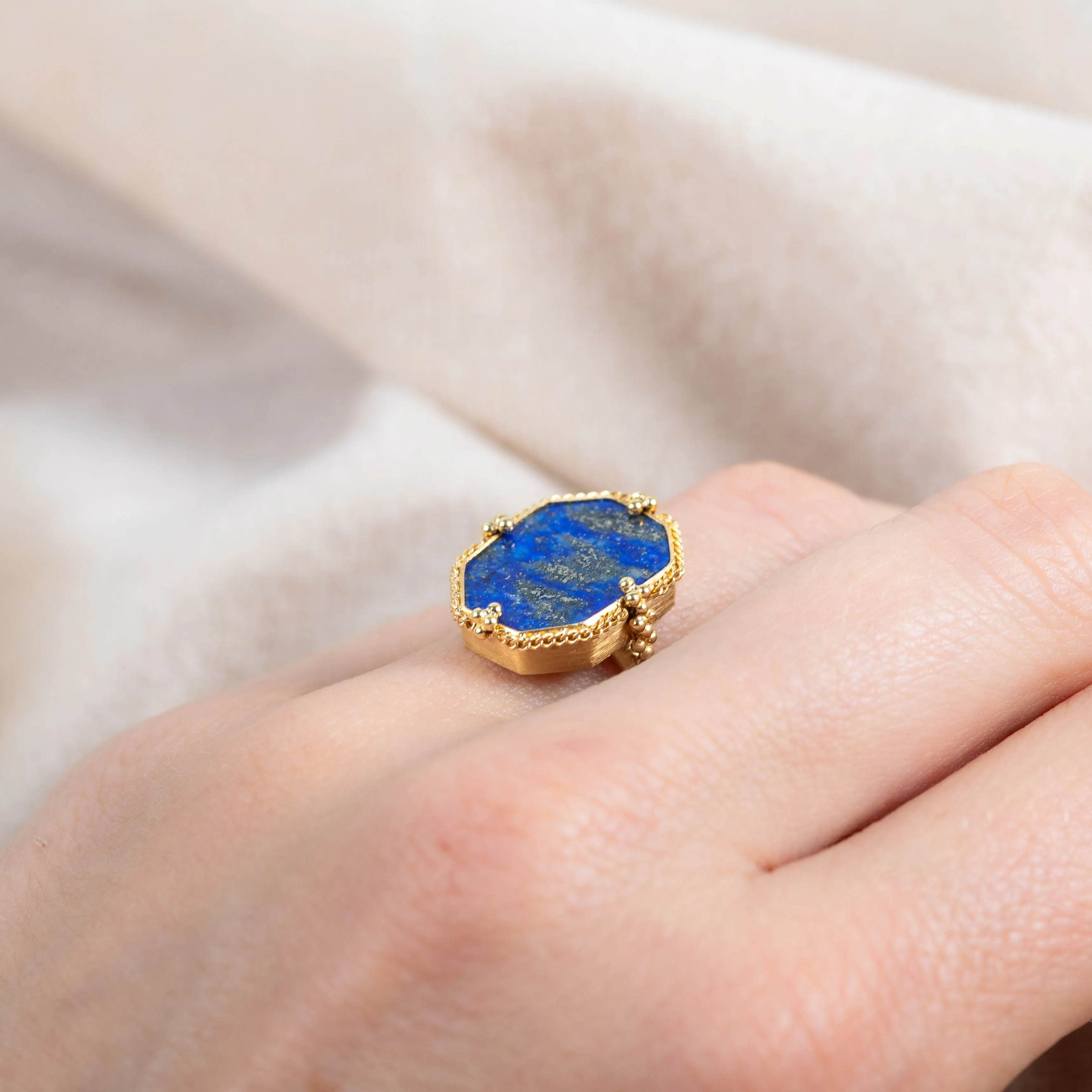 Geometric Lapis Ring