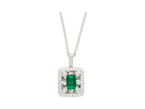 GIA Certified 1.39 Carat Zambian Emerald and Diamond Floral Box Pendant Necklace