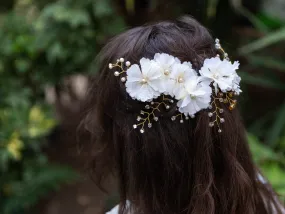 Gold Bridal Hair Vine With Ivory Flowers, Wedding Comb, Wedding Hair Piece, Wedding Hair Comb, Hair Vine Wedding, Gold Hair Jewelry ~H-17