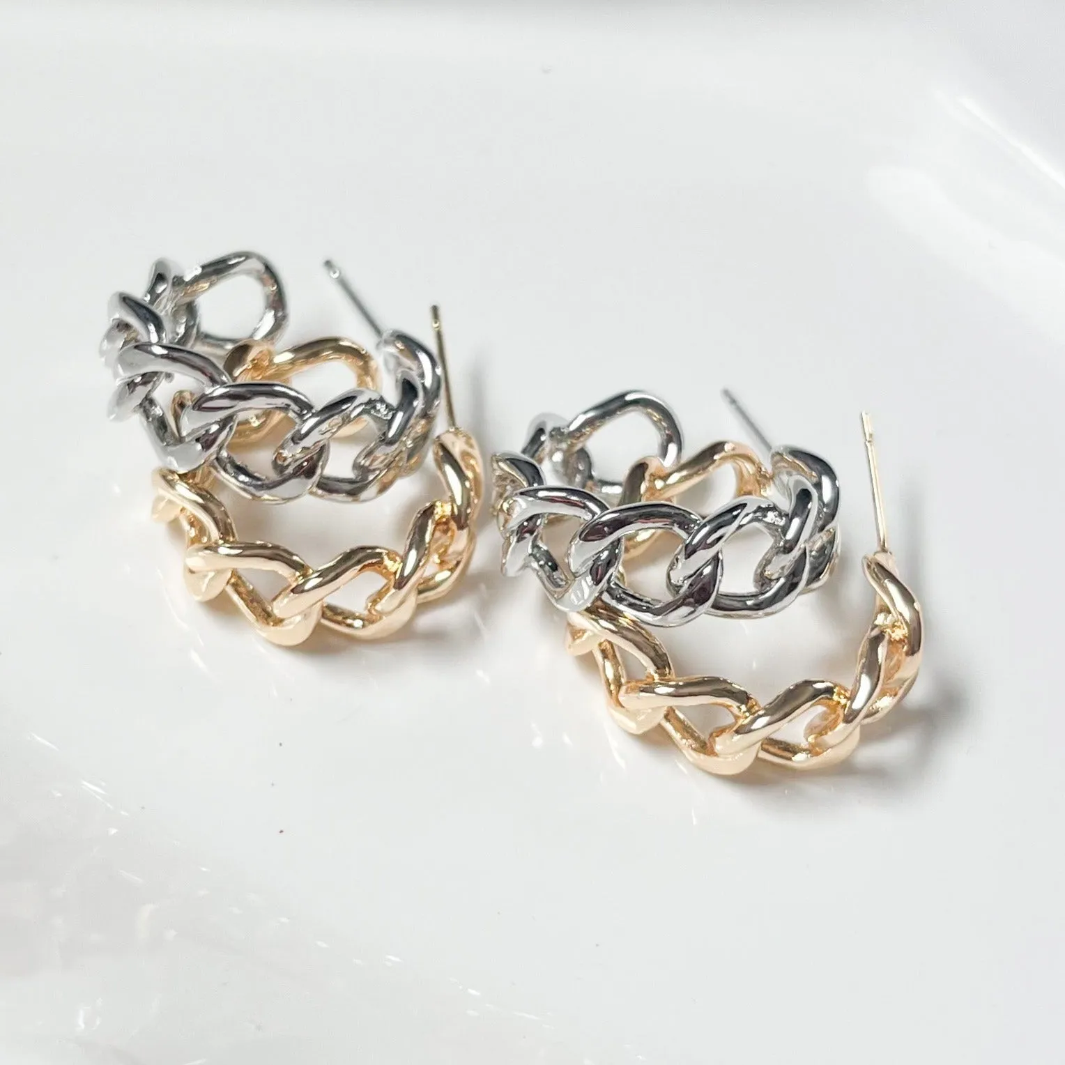 Gold Chain Link Hoop Earrings