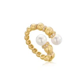 Gold Pearl Sparkle Adjustable Wrap Ring