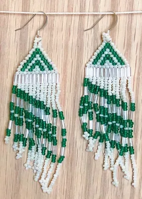 Green Fringe Beaded Earrings