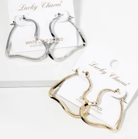 Half Textured Line Heart Hoop Earrings