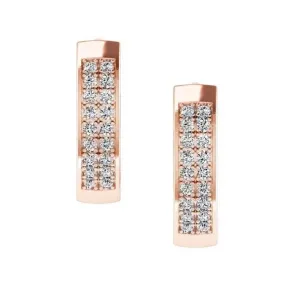 Huggie Hoop Earrings Rose Gold Two-Row Diamonds