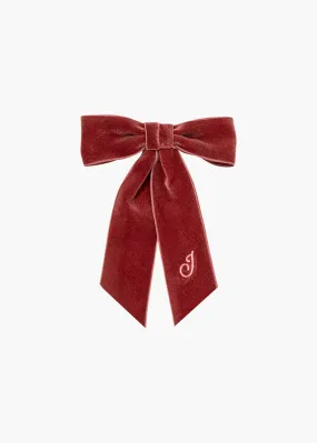 Initial Wide Velvet Bow Barrette -- Antique Rose