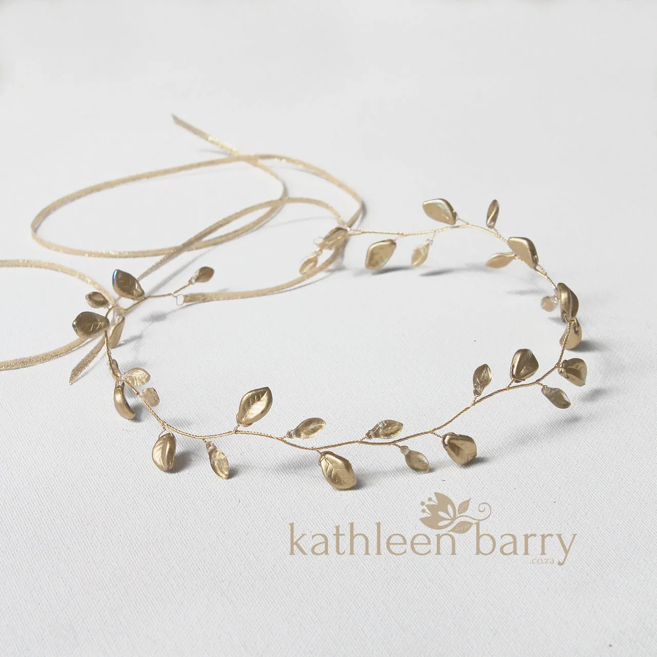 Jaune metallic leaf hair vine, wreath - Custom colors to order are Rose gold, gold, Silver