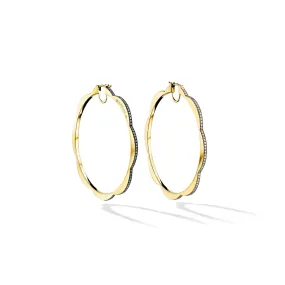 Jumbo Yellow Gold Triplet Hoop Earrings with Black and White Diamonds