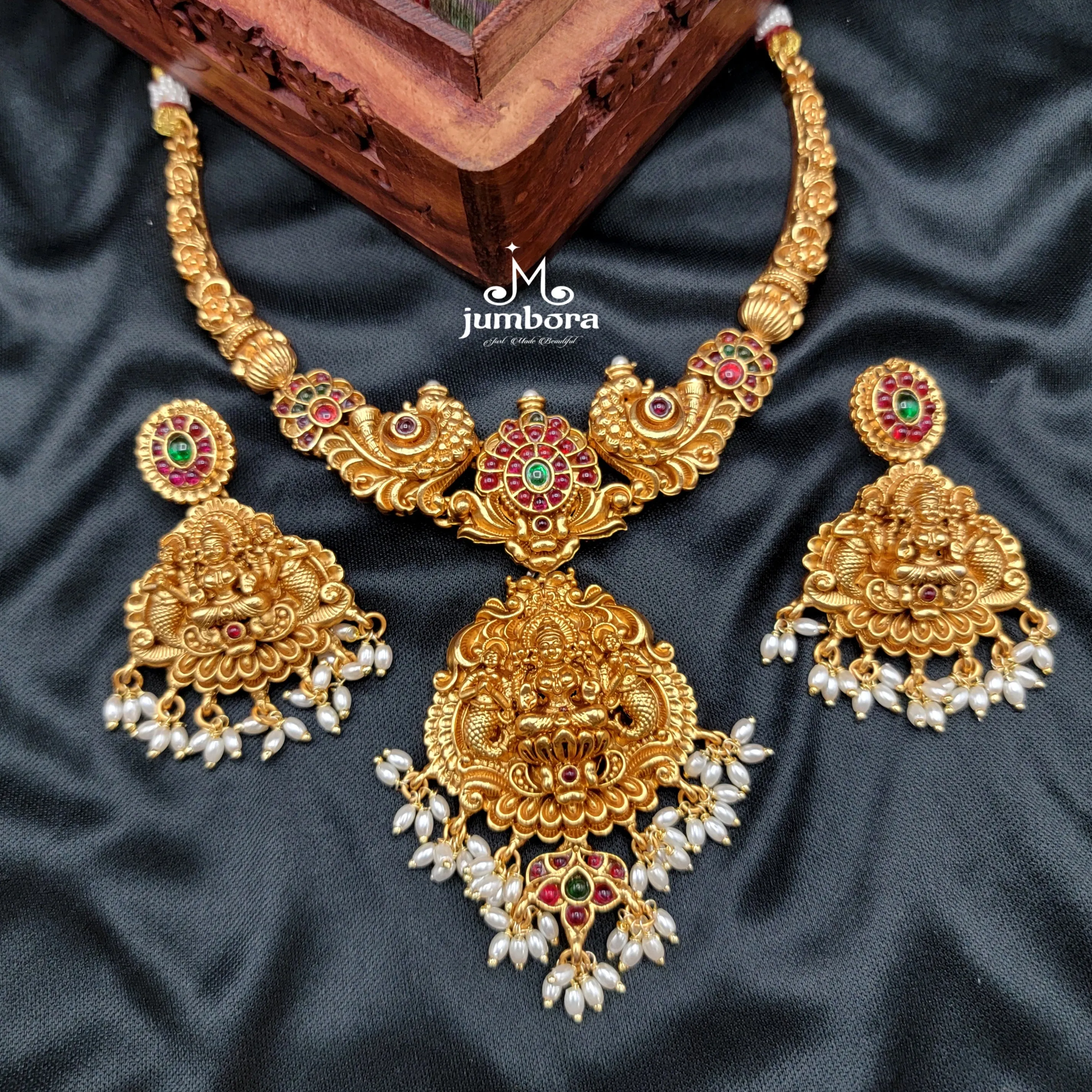 Kaante Style Kempu Lakshmi Necklace Set Temple Jewelry