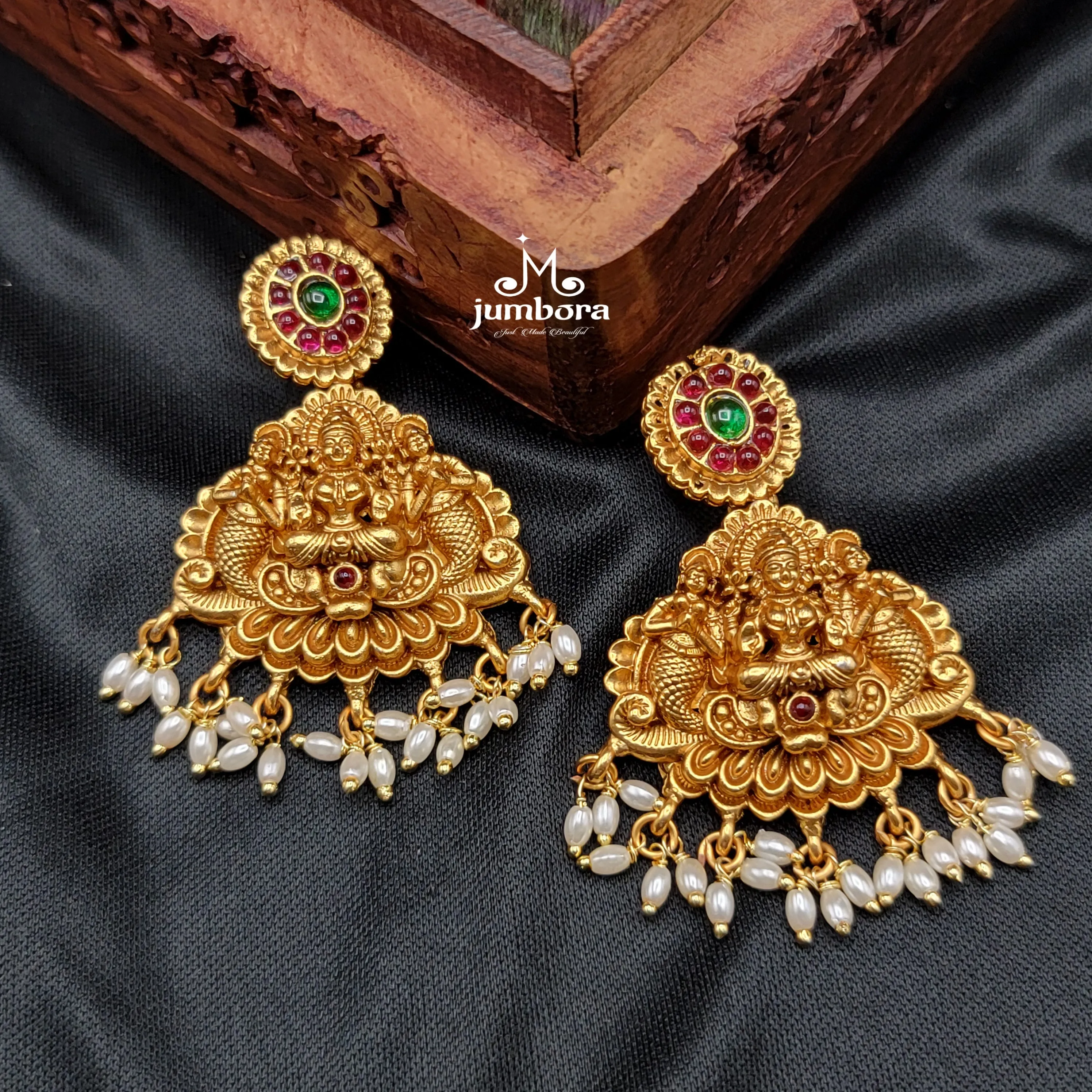 Kaante Style Kempu Lakshmi Necklace Set Temple Jewelry