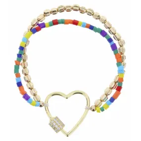 KIDS MULTI & GOLD 2 STRAND STRAND WITH HEART CARABINER BRACELET