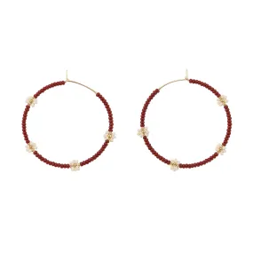 Large Floral Hoops - BURGUNDY/PEARL