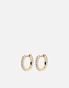 Linear Huggie Earrings, 14k Gold Pavé