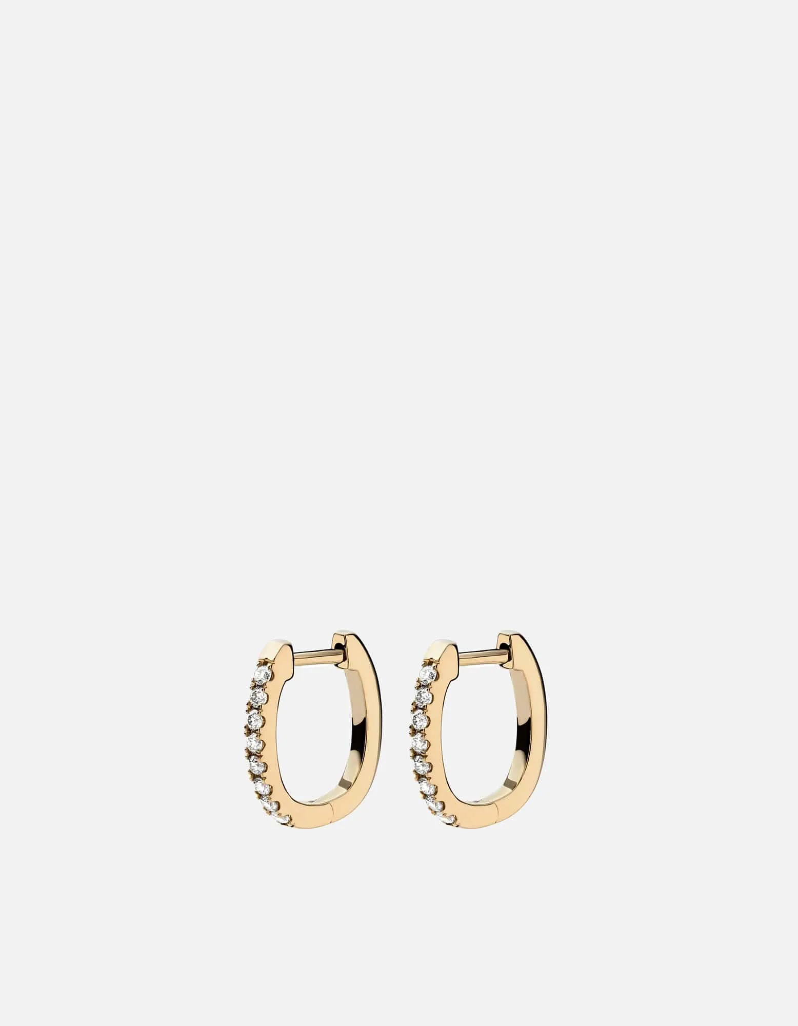 Linear Huggie Earrings, 14k Gold Pavé