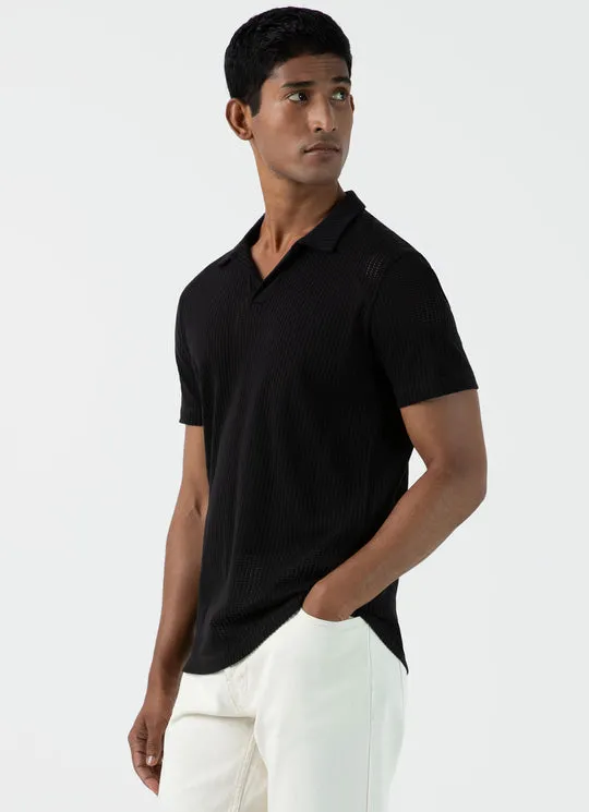 Linear Mesh Polo Shirt Black